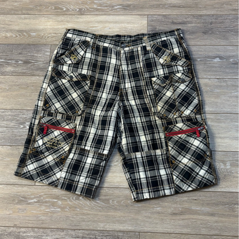 Eight 732 Cargo Shorts Men Sz 40 Plaid Cognac and Cola Streetwear Hip Hop City